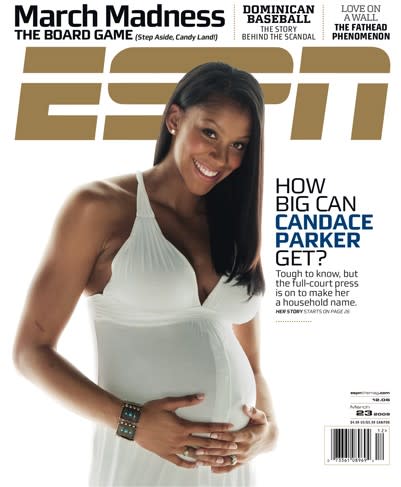 Candace Parker (Basketball, États-Unis) Elle venait d'être nommée joueuse par excellence de la WNBA et recrue de l'année lorsqu'elle a annoncé que son copain de longue date, Shelden Williams, et elle attendaient un enfant. Elle est tombée enceinte pendant la saison morte de basketball, mais elle a tout de même participé aux Jeux olympiques de Pékin en août 2008, où elle a remporté la médaille d'or avec l'équipe américaine. Elle devait alors être enceinte de quelques semaines puisqu'elle a accouché d'une petite fille en mai 2009. Elle avait alors fait la couverture du réputé magazine sportif du réseau ESPN (photo).