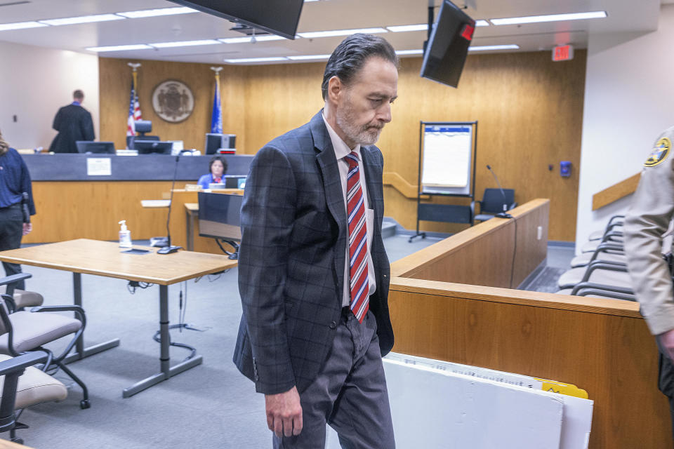 Nicolae Miu makes his way out of the courtroom after the guilty verdict at the St. Croix County District Court in Hudson, Wis., on Thursday, April 11, 2024. / Credit: Elizabeth Flores