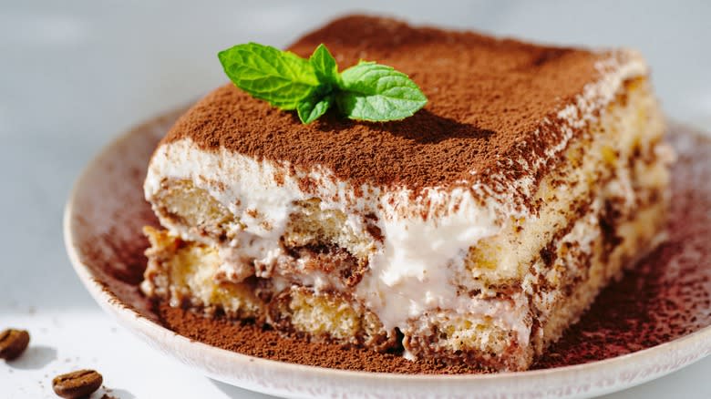 serving of tiramisu on plate