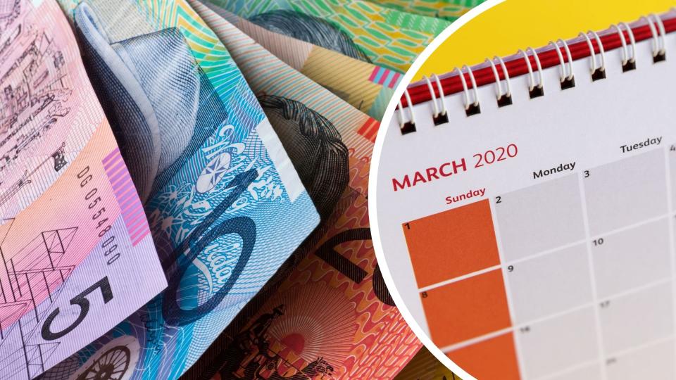 Pictured: Australian cash, March 2020 calendar. 