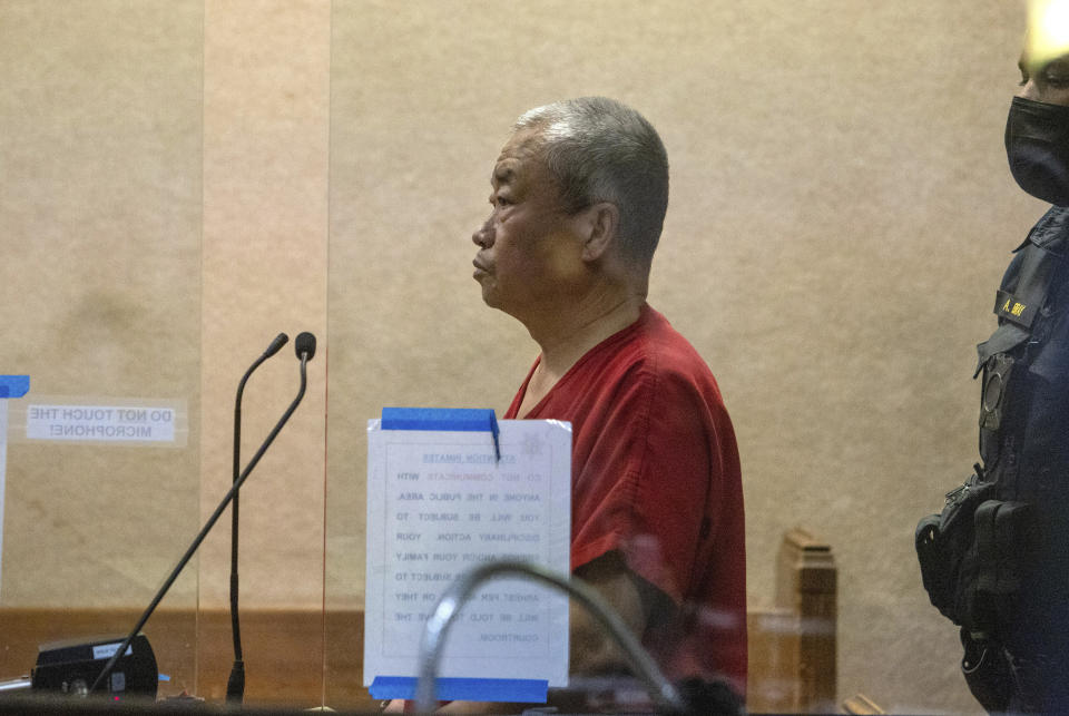 Chunli Zhao appears for his arraignment at San Mateo Superior Court in Redwood City, Calif., on Wednesday, Jan. 25, 2023. Zhao, a farmworker accused of killing seven people in back-to-back shootings at two Northern California mushroom farms was charged Wednesday with seven counts of murder and one of attempted murder. Zhao, 66, made his first court appearance. (Shae Hammond/Bay Area News Group via AP, Pool)