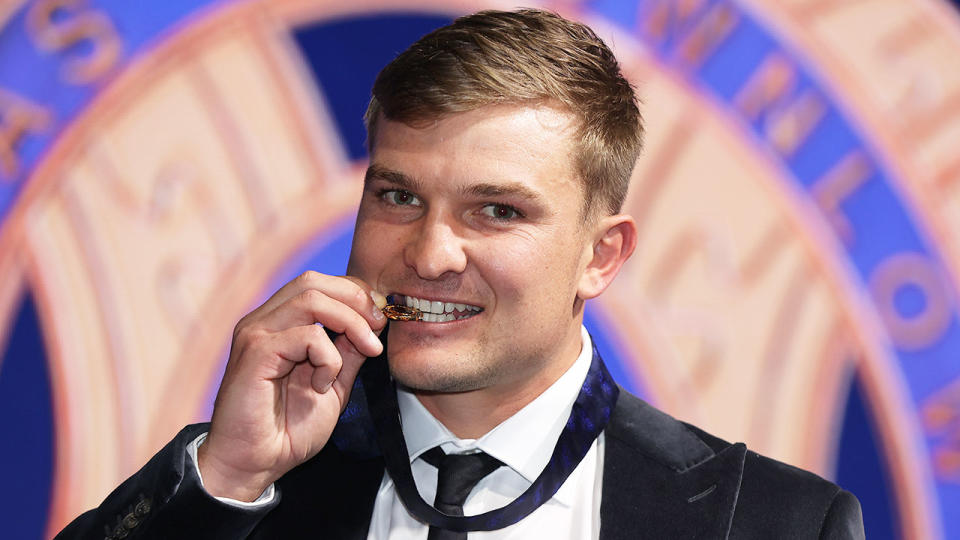 Pictured here, Port Adelaide's Ollie Wines poses with his 2021 Brownlow Medal.