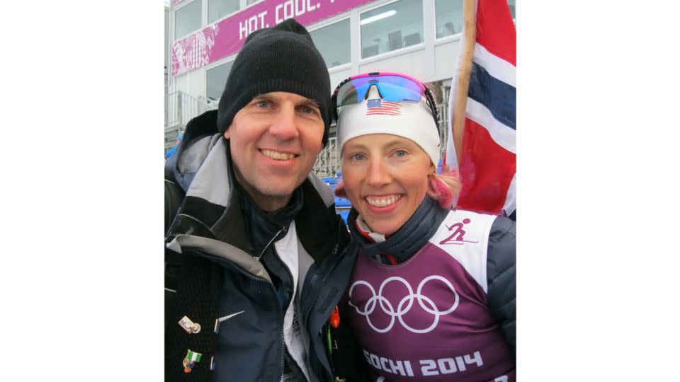With Olympic champion cross-country skier Kikkan Randall at the 2014 Winter Olympics in Sochi, Russia. - Courtesy Jeff Kolkmann