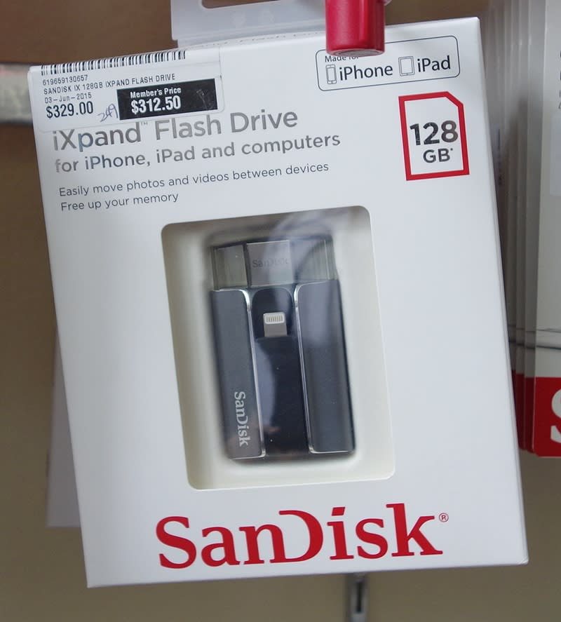 The SanDisk iXpand flash drive is exclusively designed to work with Lightning-enabled iOS devics. The 128GB version is priced at $312.50 for Nubox members; its SRP is $329.