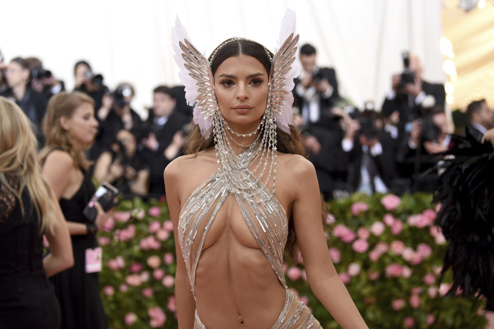 Emily Ratajkowski attends The Metropolitan Museum of Art's Costume Institute benefit gala celebrating the opening of the "Camp: Notes on Fashion" exhibition on Monday, May 6, 2019, in New York. (Photo by Evan Agostini/Invision/AP)