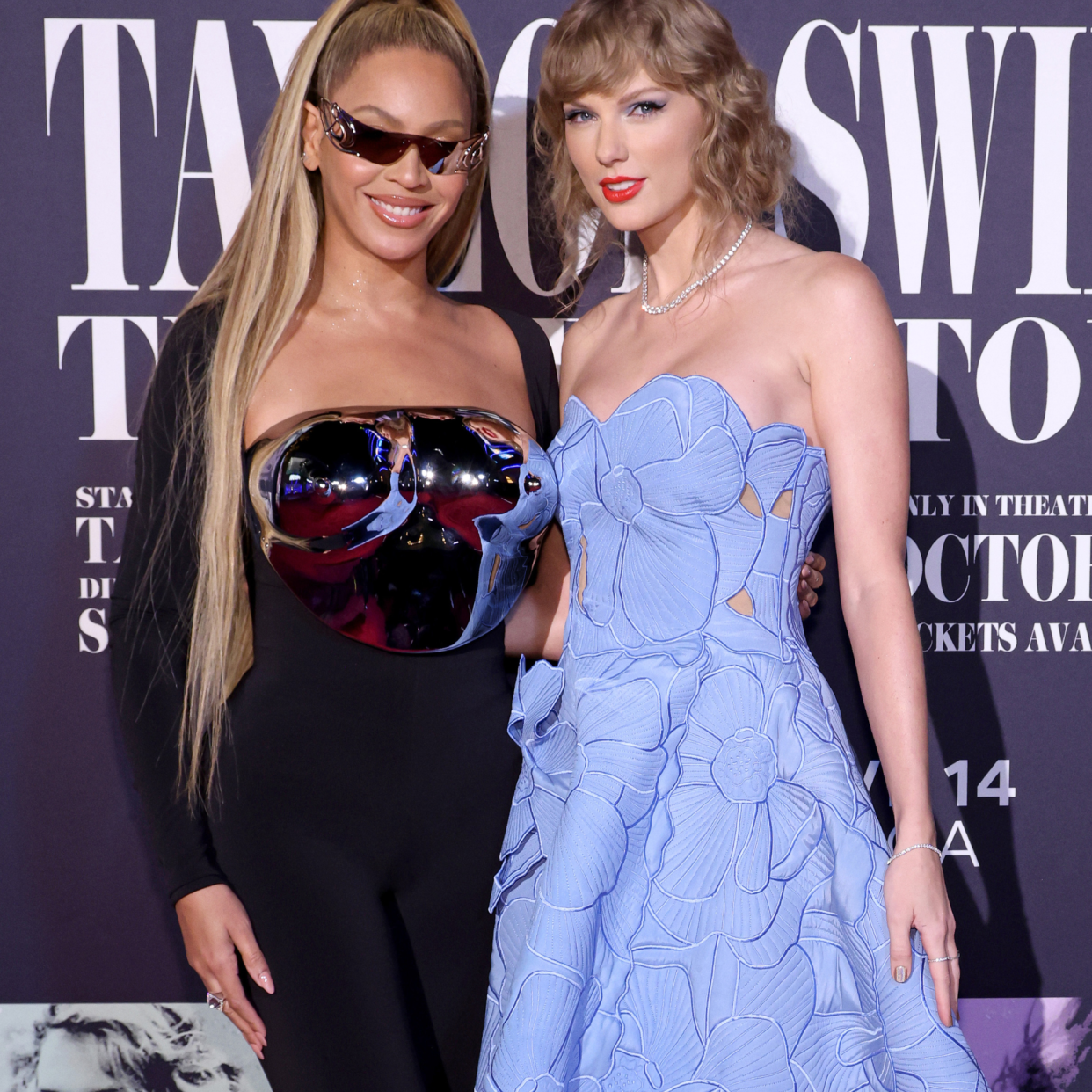  Beyoncé Knowles-Carter and Taylor Swift attend the "Taylor Swift: The Eras Tour" Concert Movie World Premiere at AMC The Grove 14 on October 11, 2023 in Los Angeles, California. 