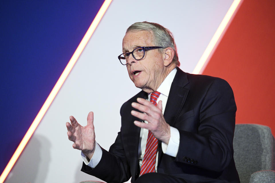Gov. Mike DeWine speaks during a panel discussion at the Republican Governors Association conference (Phelan M. Ebenhack / AP)