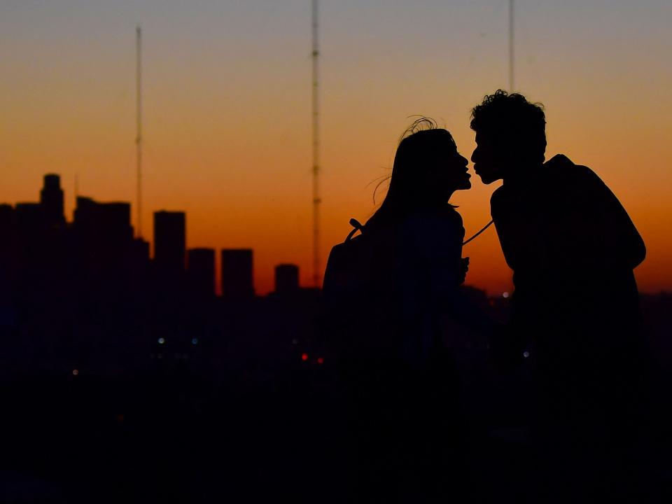 young couple silhouette