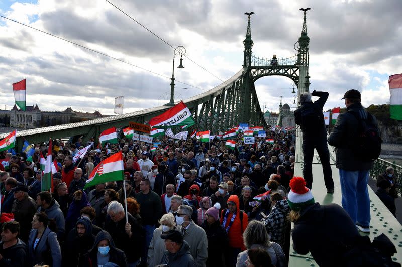 Pro-Orban rally on anniversary of Hungarian uprising, in Budapest