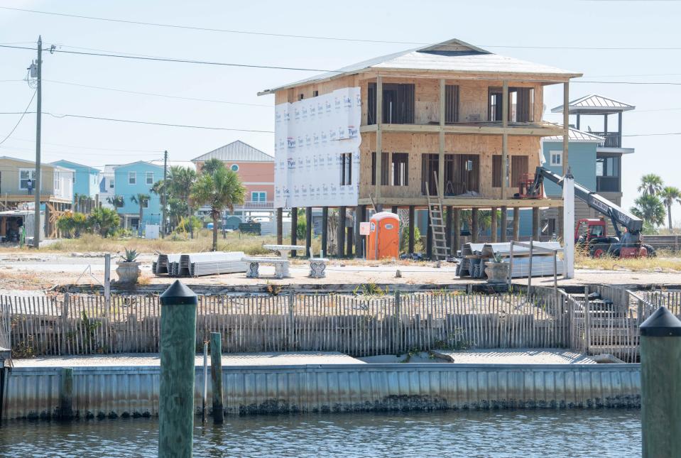 A house under construction along Miramar Drive in Mexico Beach. About 85% of the homes in Mexico Beach were heavily damaged by Hurricane Michael in October 2018, the vast majority of those destroyed.