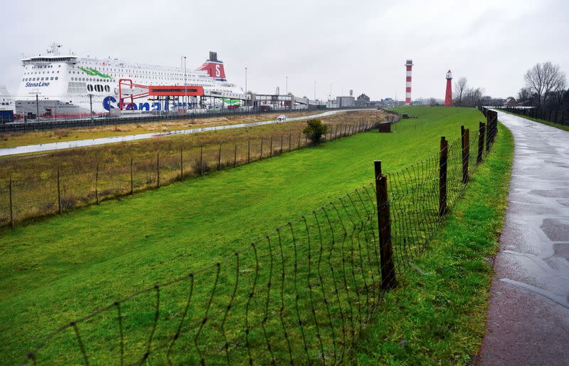 Stena Line ferry is seen at the Port of Rotterdam as ferry services coming from the United Kingdom to the Netherlands are no longer allowed to carry passengers because of the mutation of COVID-19 in Hoek van Holland