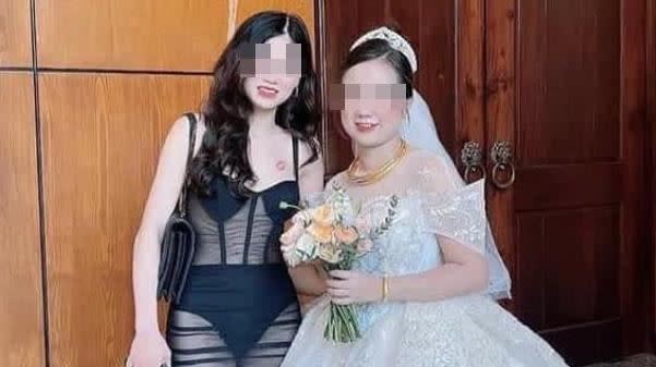 越南一名正妹穿透視裝出席婚禮，被批穿著太暴露，搶走新娘風采。（圖／翻攝抖音）