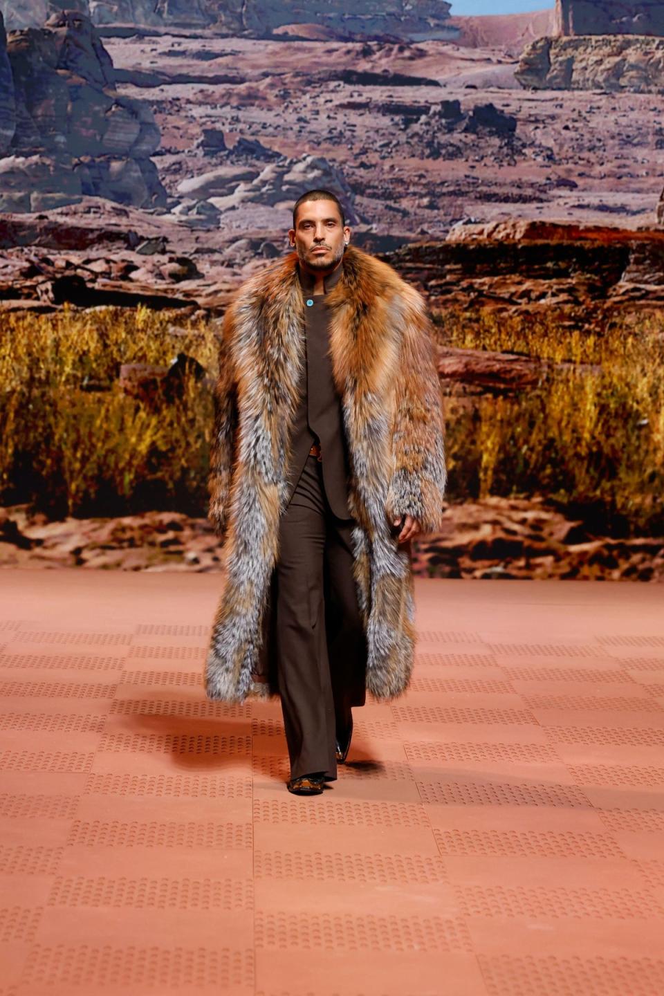 Louis Vuitton is one luxury house that still sells new fur, like this red fox coat shown in January (Louis Vuitton)