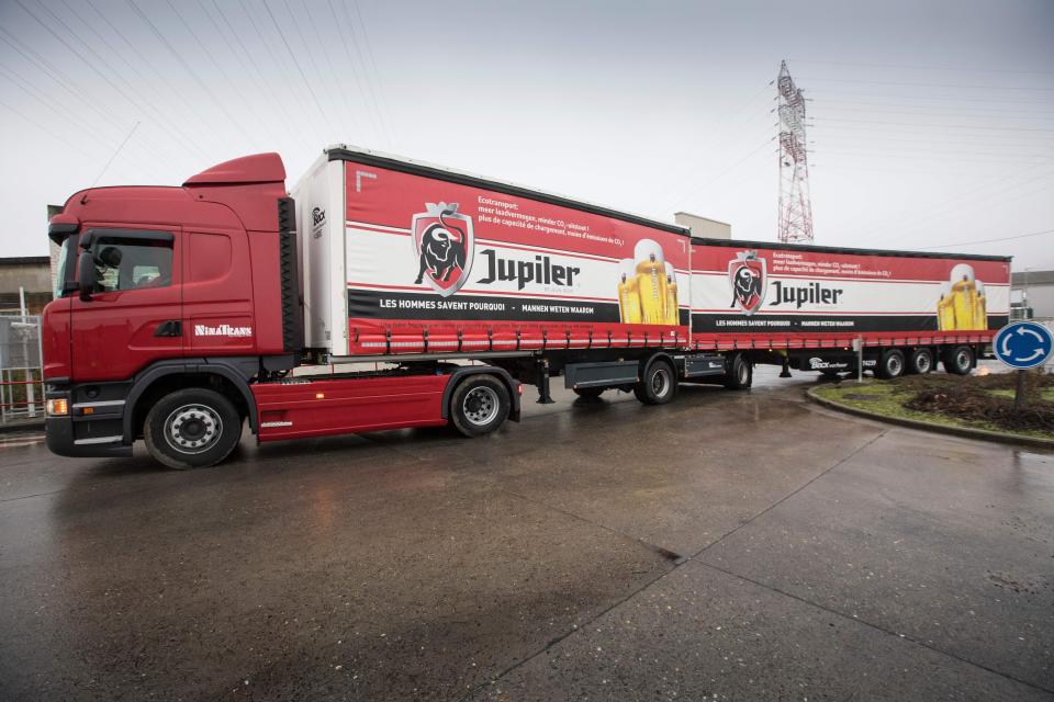 A super lorry (or Longer Heavier Vehicle, LHV) truck, produced by Ninatrans, leaves the Jupille brewery site of brewery group Anheuser-Busch InBev on December 20, 2017. / AFP PHOTO / Belga / KOEN BLANCKAERT / Belgium OUT        (Photo credit should read KOEN BLANCKAERT/AFP/Getty Images)