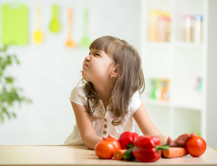 <span class="caption">A familiar sight for many parents.</span> <span class="attribution"><a class="link " href="https://www.shutterstock.com/image-photo/child-girl-expression-disgust-against-vegetables-253719919" rel="nofollow noopener" target="_blank" data-ylk="slk:www.shutterstock.com/Oksana Kuzmina;elm:context_link;itc:0;sec:content-canvas">www.shutterstock.com/Oksana Kuzmina</a></span>