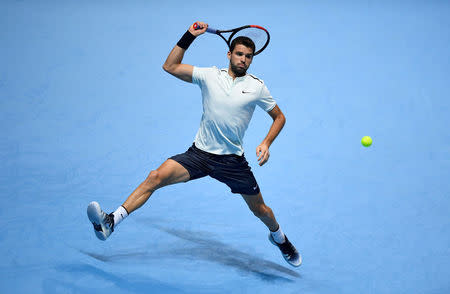 Tennis - ATP World Tour Finals - The O2 Arena, London, Britain - November 19, 2017 Bulgaria's Grigor Dimitrov in action during the final against Belgium's David Goffin Action Images via Reuters/Tony O'Brien