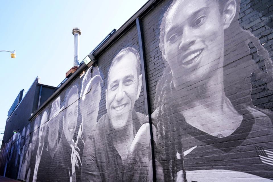 The Washington, DC, mural of Griner and other American hostages around the world created by the Bring Our Families Home Campaign.