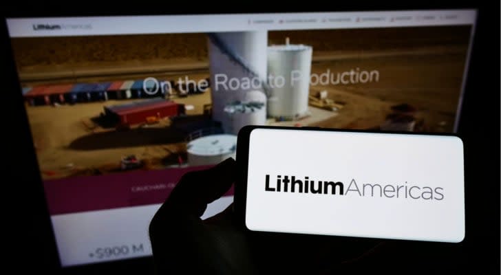 smartphone with logo of Canadian company Lithium Americas Corp on screen - 7 Growth Stocks That Will Deliver Double-Digit Returns In 2023