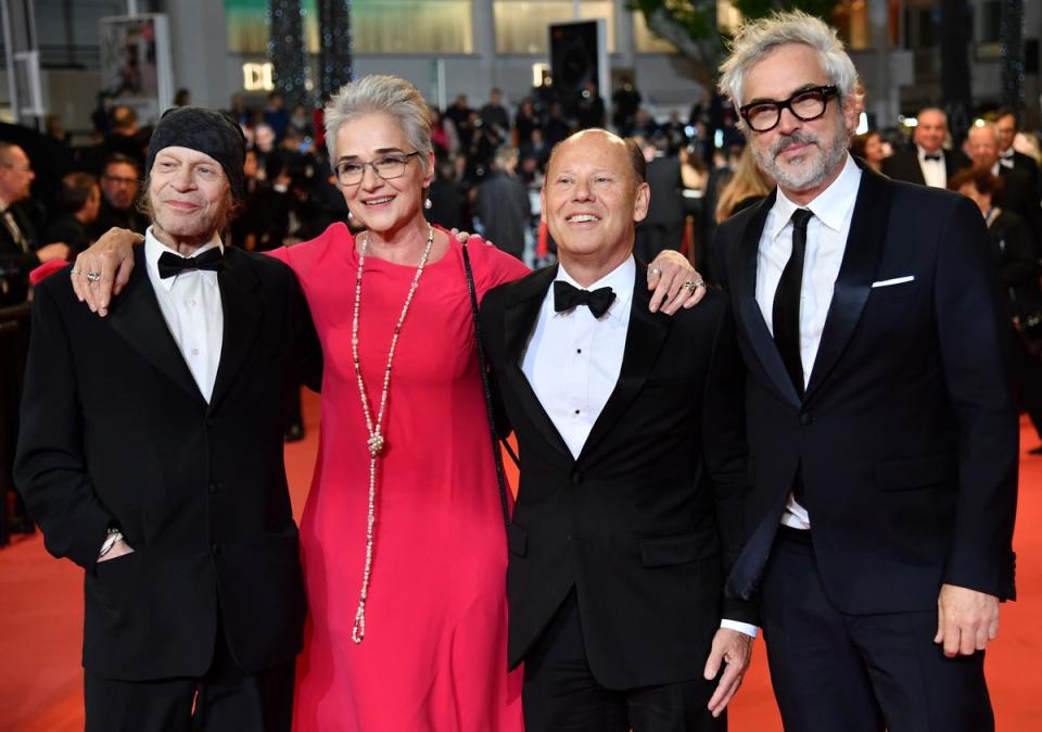Leon Vitali, a long-time Stanley Kubrick collaborator, has died aged 4. Pictured far left with Katharina Kubrick, Ron Sanders and Mexican director Alfonso Cuaro (AFP via Getty Images)