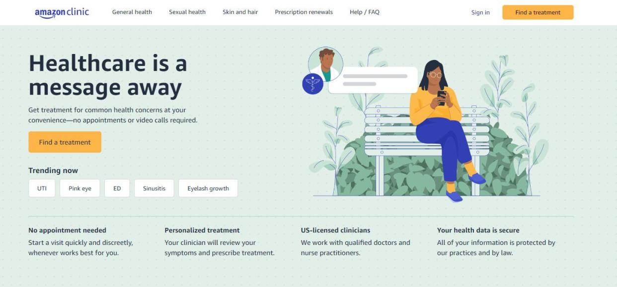 Screenshot of Amazon Clinic's landing page