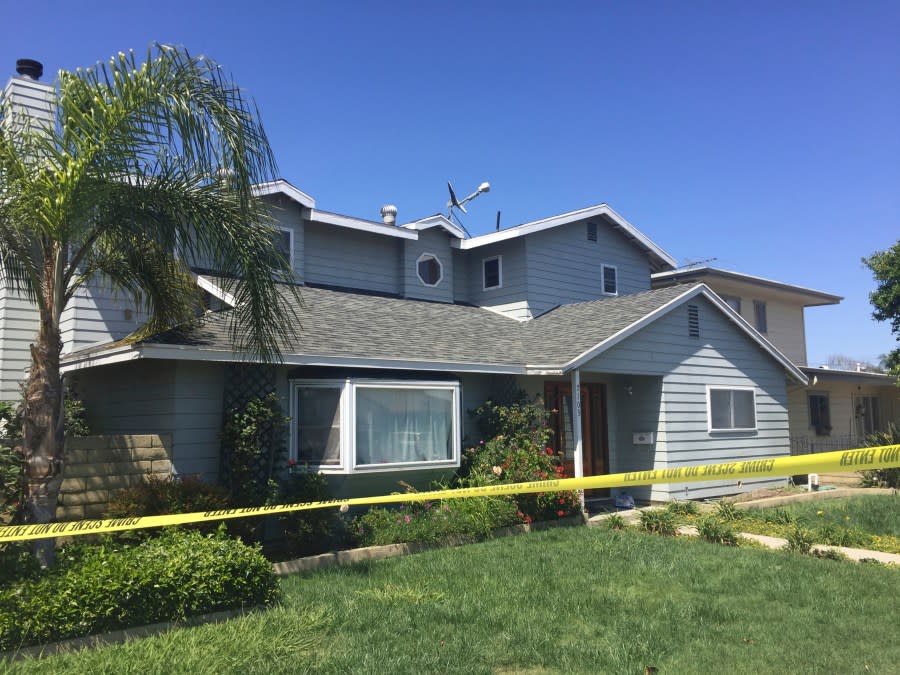 FILE – Tape surrounds the home occupied by Stephen Beal in Long Beach, Calif., on May 16, 2018. Beal has been sentenced Friday, Jan. 19, 2024, to two life sentences to run concurrently, plus 30 years, for blowing up his ex-girlfriend’s spa business with a package bomb in 2018, killing her and seriously injuring two others. (AP Photo/Amanda Lee Myers, File)