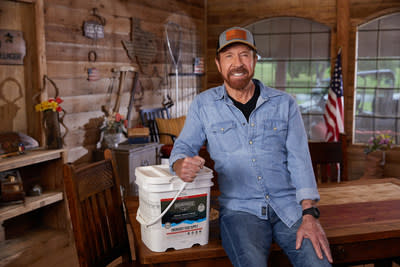 Chuck Norris, action hero, health and fitness authority, and outdoor enthusiast, with Roundhouse Provisions emergency power kit