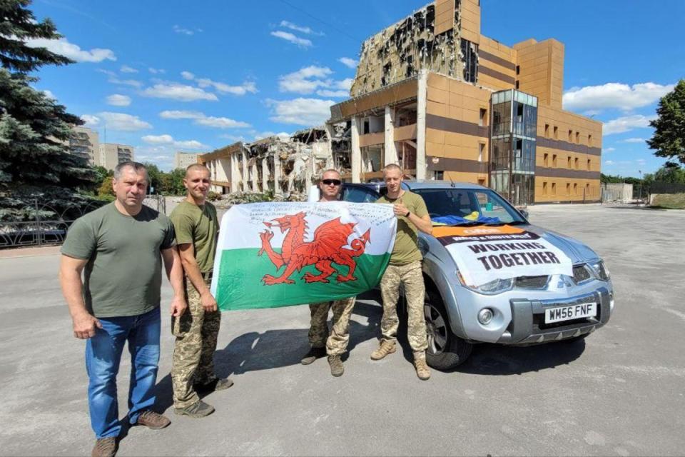 Soldiers from a miners’ union with a vehicle donated in the Welsh convoy – near the frontline in southeastern Ukraine (Askold Krushelnycky)