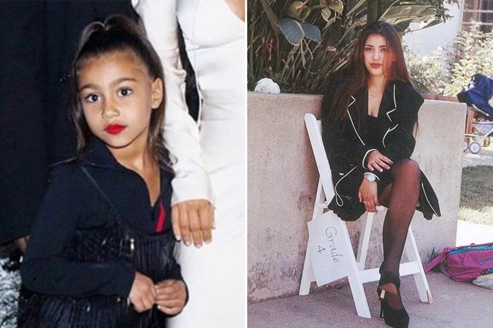 North was majorly channeling her mom at the family's annual <a rel="nofollow noopener" href="https://people.com/tv/kim-kardashian-christmas-eve-party-2018/" target="_blank" data-ylk="slk:Christmas Eve bash in 2018;elm:context_link;itc:0;sec:content-canvas" class="link ">Christmas Eve bash in 2018</a>, with red lips, straight hair and an all-black ensemble.