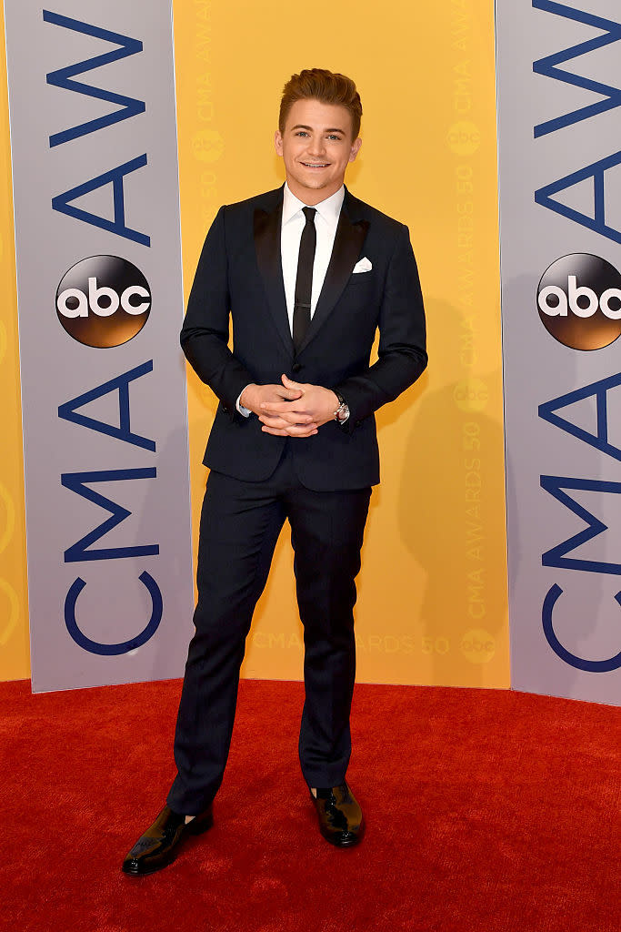 Hunter Hayes in a navy blue suit