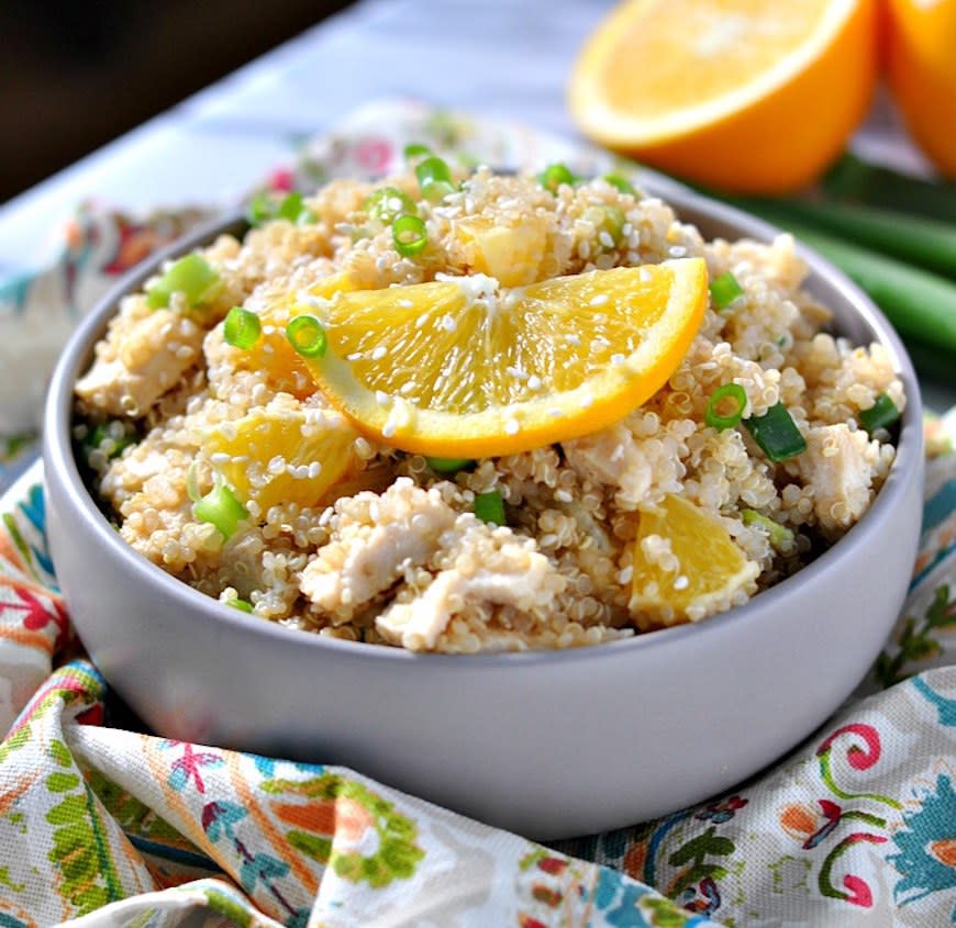 Orange Sesame Chicken Quinoa Bowl from The Seasoned Mom