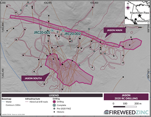 Map 5 – Jason Area: Locations of the 2020 RC drill hole locations