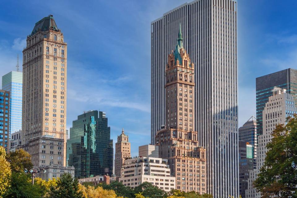 Classic New York City architecture towering over Central Park