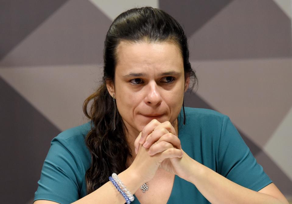 Brazilian jurist Janaina Paschoal, co-author of the complaint against President Dilma Rousseff, attends a sesion of the Senate's Impeachment Special Committee in Brasilia, on April 28, 2016. Rousseff's case was sent to the Senate by the lower house after an overwhelming vote against her on April 17. She is accused of illegal government accounting maneuvers, but says she has not committed an impeachment-worthy crime. / AFP / EVARISTO SA        (Photo credit should read EVARISTO SA/AFP via Getty Images)