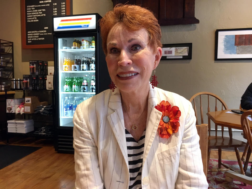 In this March 28, 2017, photo, Mary Broecker, 76, speaks during an interview in LaGrange, Ky., at a coffee shop on Main Street, where trains run right through the middle of town. She is president of The Oldham County Republican Women’s Club, and has unbending support for Rep. Thomas Massie, R-Ky., who famously changed his vote against the AHCA from “No” to “Hell No.” Defying President Donald Trump on the Republican Party’s promise to repeal and replace Obamacare sounds like political suicide, especially in the congressional districts Trump won handily. But some Republicans who blocked the legislation won praise from constituents for stopping what many saw as a flawed plan, either in the legislation’s substance or strategy. (AP Photo/Dylan T. Lovan)