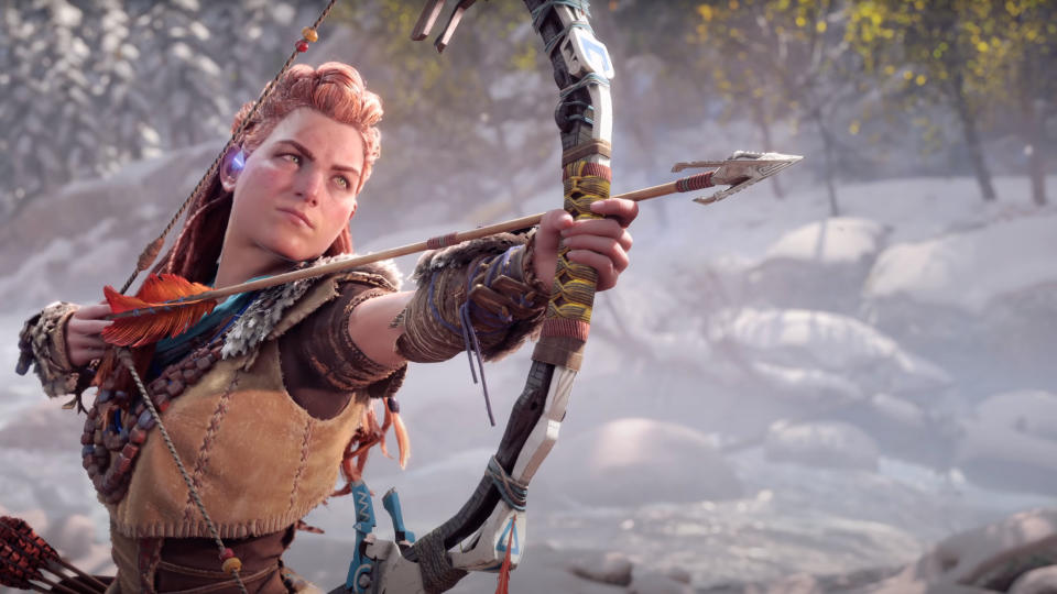 Aloy from the Horizon Forbidden West trailer. (Image: Sony via YouTube)