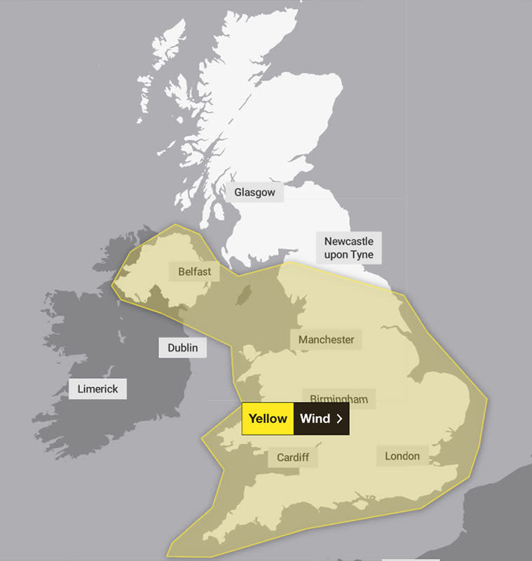 Large parts of the UK have been hit with a yellow weather warning for wind. (Met Office)