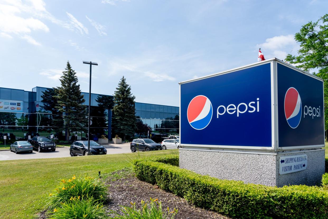 Mississauga, On, Canada - June 27, 2021: PepsiCo Canada facility on Falbourne St. in Mississauga, On, Canada. PepsiCo, Inc. is an American based multinational food, snack, and beverage corporation.