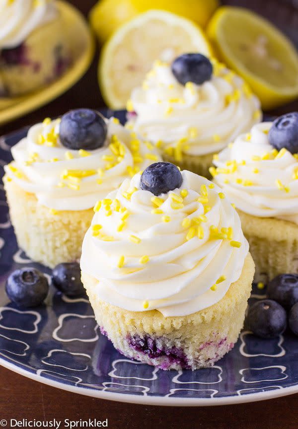 <p>Blueberry is the new cherry on top.</p><p>Get the recipe from <a href="http://therecipecritic.com/2015/04/lemon-blueberry-cupcakes/" rel="nofollow noopener" target="_blank" data-ylk="slk:The Recipe Critic;elm:context_link;itc:0;sec:content-canvas" class="link ">The Recipe Critic</a>.<br></p>