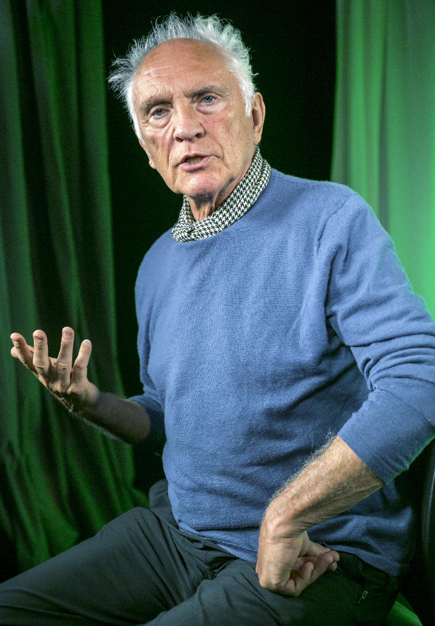 In this Wednesday, June 12, 2013 photo, English actor Terence Stamp poses for a photo during an interview in Los Angeles. Before "Man of Steel" and Michael Shannon, there was Stamp delivering what debatably remains the quintessential screen version of General Zod: perhaps the most frightening of all the screen villains to take on Christopher Reeves' Superman. Some 35 years later, Stamp is back onscreen -- sometimes frightfully, always delightfully grumpy as a pensioner who finds his lost voice, and heart, in a local seniors choir in the drama, "Unfinished Song." (AP Photo/Damian Dovarganes)