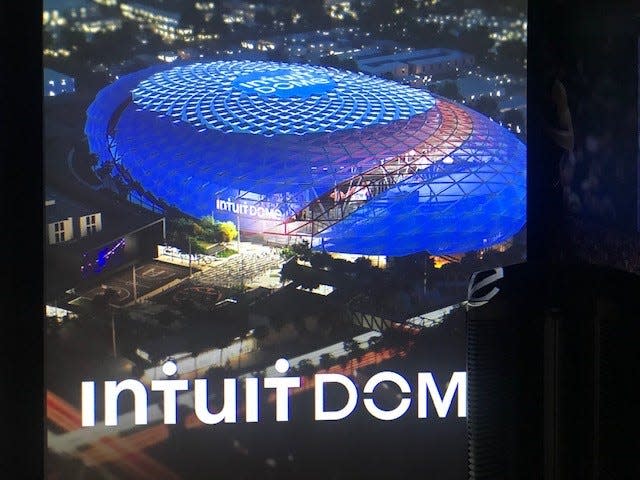 Renderings of the Intuit Dome, the Los Angeles Clippers' future home.