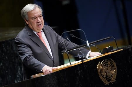 United Nations Secretary General Antonio Guterres addresses the opening of the 74th session of the United Nations General Assembly at U.N. headquarters in New York City, New York, U.S.