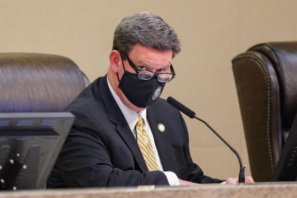 Mayor John Dailey listens to a speaker during a CRA meeting at City Hall Thursday, Sept. 9, 2021.