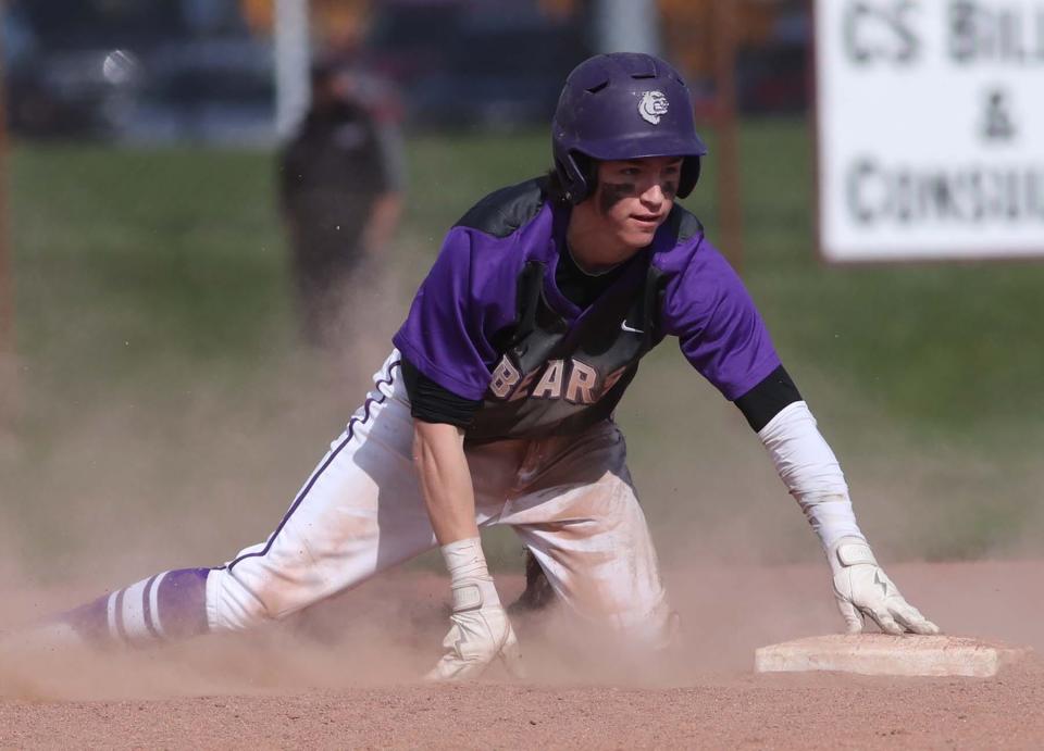 Carter Mottice of Jackson steals second base during the fifth inning at Stow in 2022.