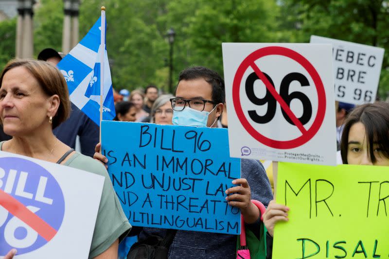 FILE PHOTO: Protest against Quebec's French-language law Bill 96 in Montreal