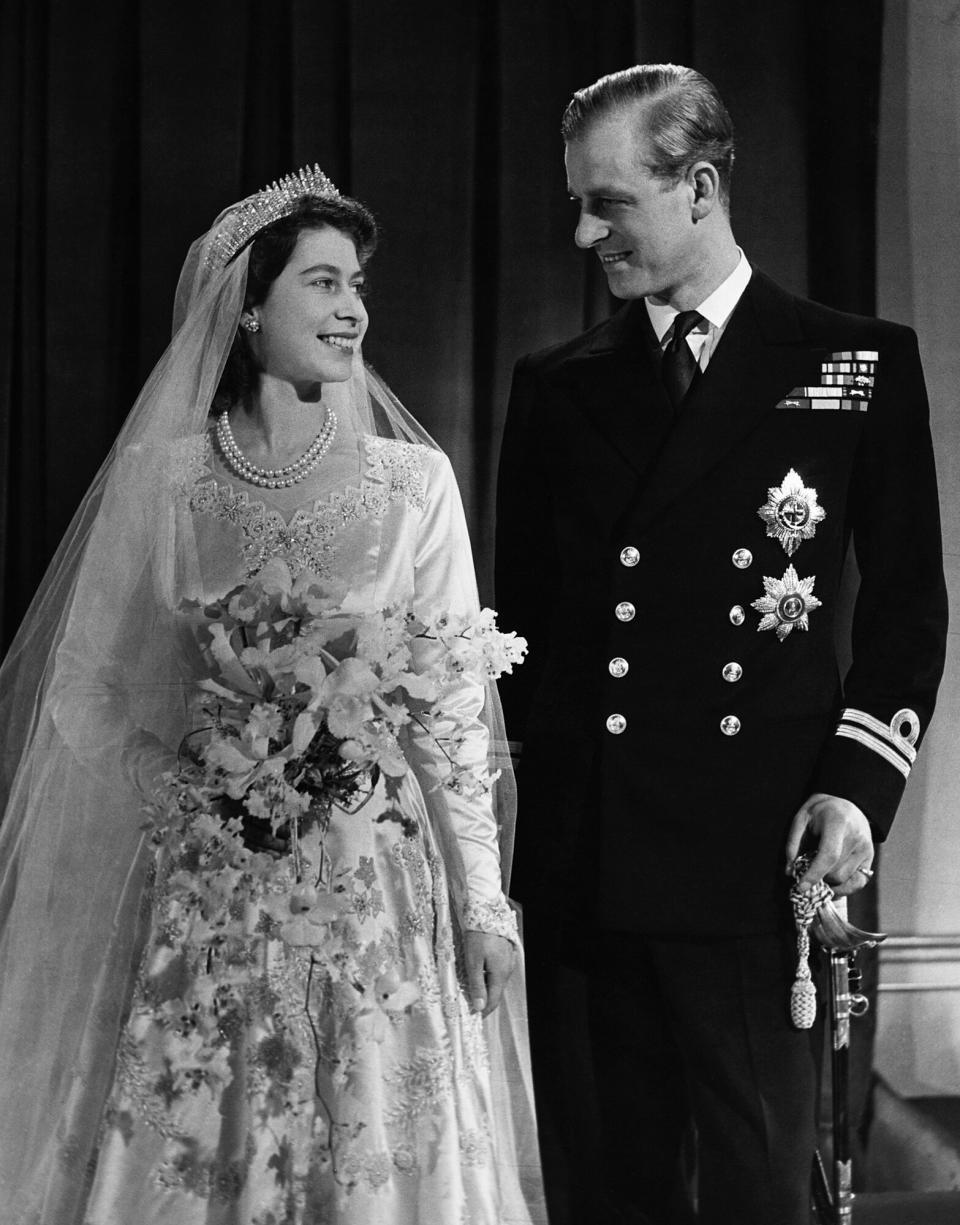 Princess Elizabeth, later Queen Elizabeth II with her husband Phillip, Duke of Edinburgh, on their wedding day, 20th November 1947