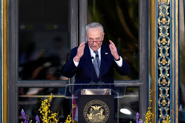 <p>Godofredo A. Vasquez/AP Photo</p> Senate Majority Leader Chuck Schumer delivers remarks at a memorial service for Sen. Dianne Feinstein on Oct. 5, 2023