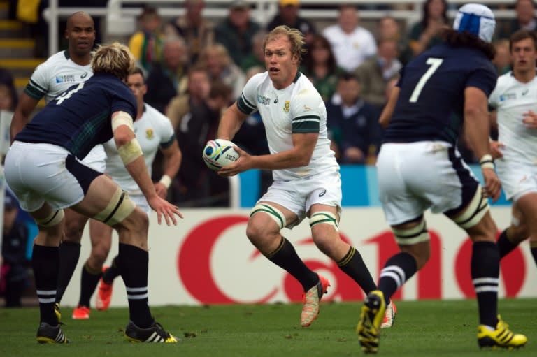 South Africa's flanker Schalk Burger runs during a Pool B match of the 2015 Rugby World Cup against Scotland at St James' Park in Newcastle-upon-Tyne, north east England on October 3, 2015