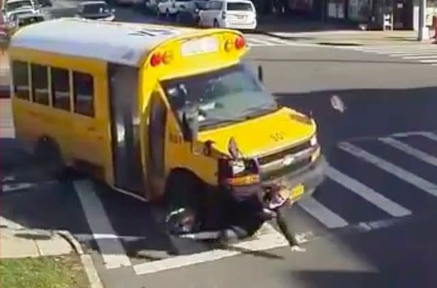 The mother of three was knocked to the ground by the bus side mirror. Picture: NYC Scanner/Twitter