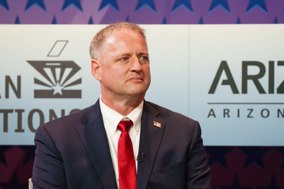 Nick Myers prepares for a debate at the PBS studio at ASU's Cronkite School of Journalism on Sep 12, 2022 in Phoenix, AZ.