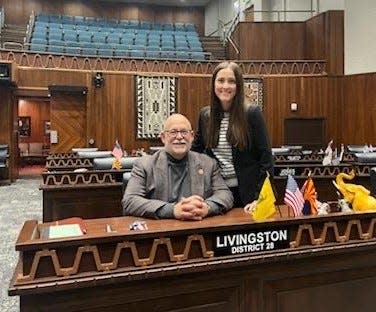 State Rep. David Livingston, R-Peoria, and his daughter, Shanda Payne, at the state Capitol.